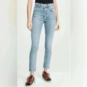 Agolde High Rise Nico Slim Jeans Size 27 Chew Hem Ankle Length Medium Wash